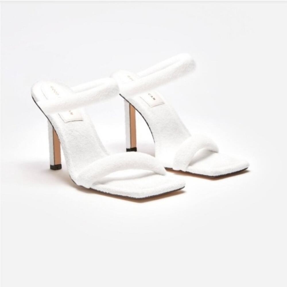 Good American White Terry Wrap Sandal Heels Mules Slip Ons NEW Size 9.5